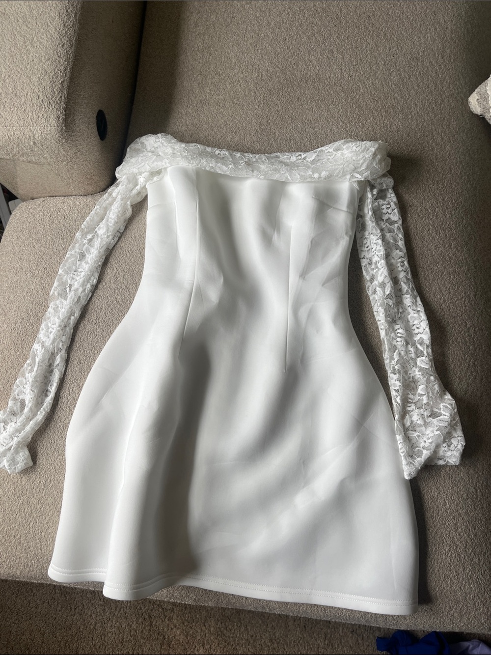 SHEIN White Off-Shoulder Lace Sleeve Mini Dress